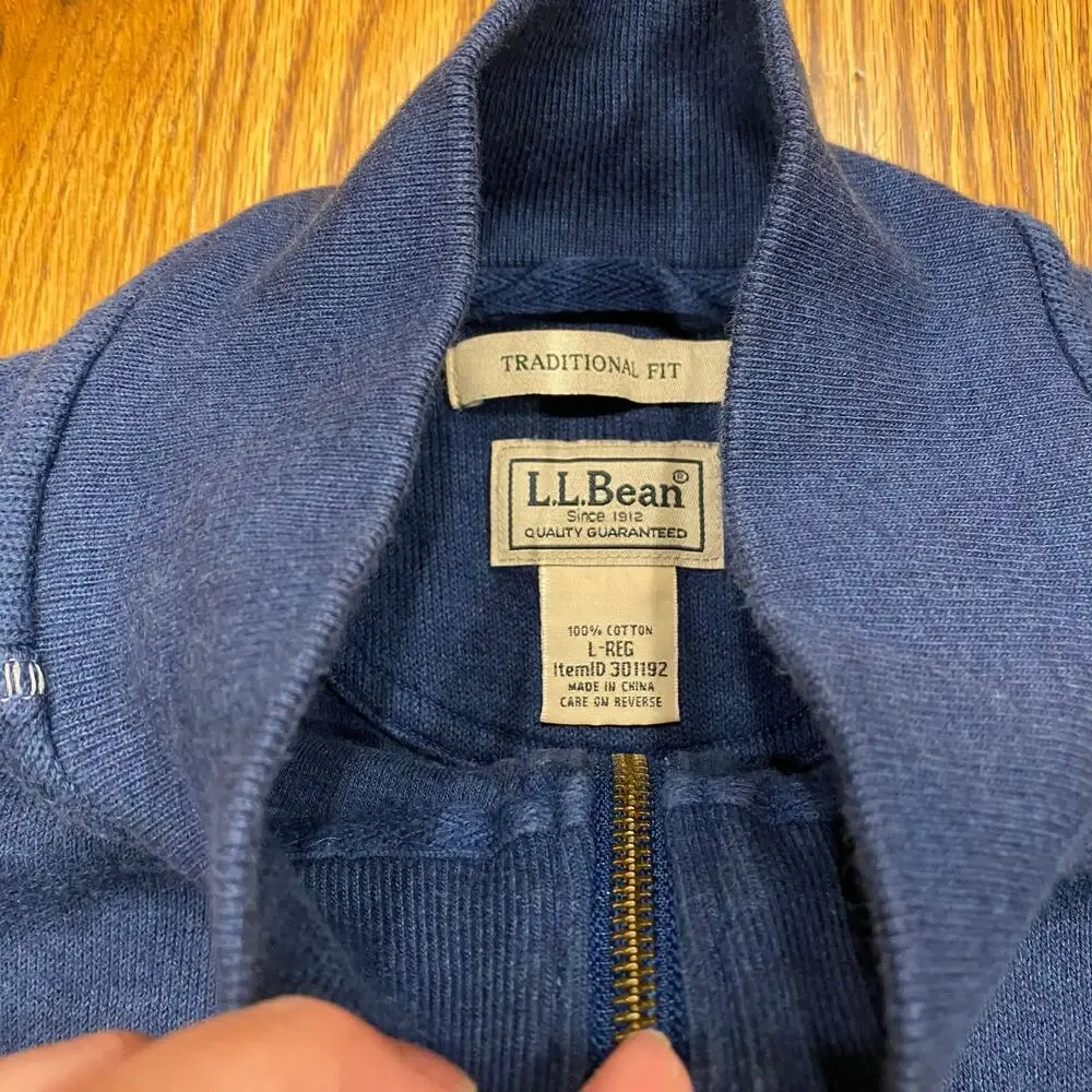 L.L. Bean 1/4 Zip‎ Pullover Sweater Jacket Traditional Fit Blue Large